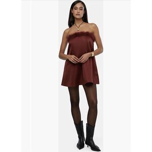 we wore what faux fur‎ strapless satin dress Size 6